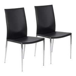 Euro Style - Max Black Regenerated Leather Chrome Dining Chair Set of 2 - Bar Stools And Counter Stools