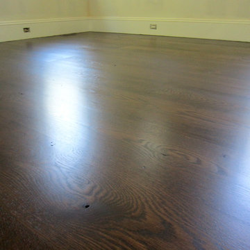AMAGANSETT: 10" COUNTRY GRADE WHITE OAK INSTALLED, FINISHED W EBONY/ESPRESSO MIX