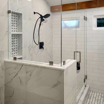 Mixed Metals Corner Shower with Mitred Pull Handle
