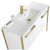 Oakville Bath Vanity, Ceramic Sink, White Matte, 48 Inch, Satin Brass Hardware