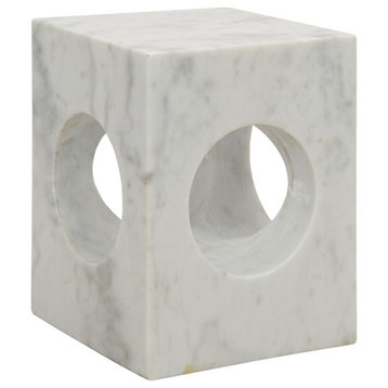 Noir Merlin White Stone Side Table