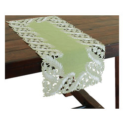 Xia Home Fashions - Laurel Embroidered Cutwork Mini Spring Table Runner, 12"x28", Green - Table Runners
