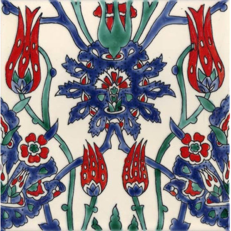 7.87"x7.87" Cyrine Rouge Iznik Ceramic Tile, Set Of 10