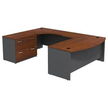Pemberly Row 72" 2 Drawer Left U-Shaped Desk in Hansen Cherry - Engineered Wood