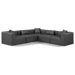 Meridian Furniture - Cube Upholstered Modular Sectional, Grey, 5-Piece: 2 Armless Chair, 3 Corner Chair, Vegan Leather - Elevate your space with the luxurious Cube Vegan Leather Modular Sectional. This modular sectional exudes modern elegance, charm, and comfort making it a perfect addition to any contemporary living space. Its clean lines and cube shape are reminiscent of minimalist design, while the plush charcoal grey vegan leather upholstery adds a touch of luxury and sophistication. The chair's versatile construction and geometric aesthetic seamlessly integrate into various design styles, from sleek living rooms to chic home offices, embodying the essence of modern design and creating a sense of order and tranquility in your space.