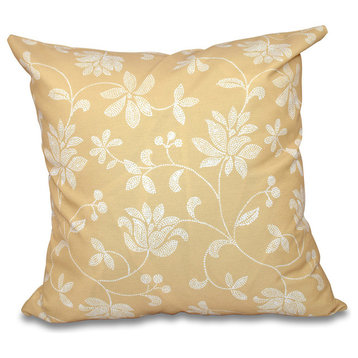 Traditional Floral, Floral Print Pillow, Gold, 18"x18"
