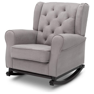 Contemporary Rocking Chair, Cushioned Seat With Deep Tufted Back, Dove Grey