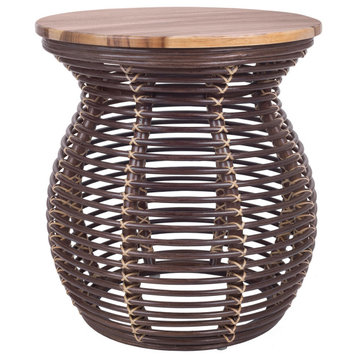 Quito Rattan Side/End Table With Wood Top