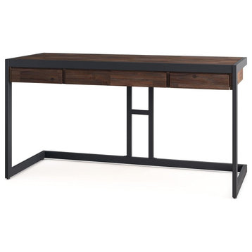 Industrial Desk, Drawer With Flip Down Front and 2 Side Drawers, Distressed