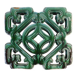 Chinese Oriental Green Glaze Sqaure Ru Yi Clay Tile cs1914 - Outdoor Products