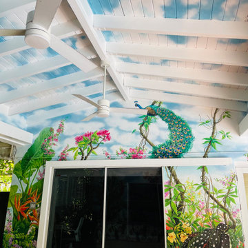 Tropical Garden with Peacock
