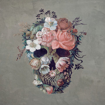 "Blooming Rose Skull" Painting Print on Wrapped Canvas, 24"x24"