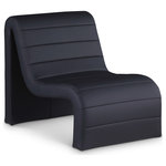 Meridian Furniture - Ivy Upholstered Accent Chair, Black, Vegan Leather - Count on this Ivy black vegan leather accent chair quickly becoming the most coveted seat in the house. Wrapped in soft vegan leather and adorned with a channel tufted design, its curved shape offers unparalleled comfort and support. Designed for the modern home, it effortlessly blends contemporary aesthetics with luxurious materials. Whether placed in a cozy corner or as a standout piece in your living room, this chair invites you to unwind in unparalleled elegance and enjoy a moment of tranquil indulgence.