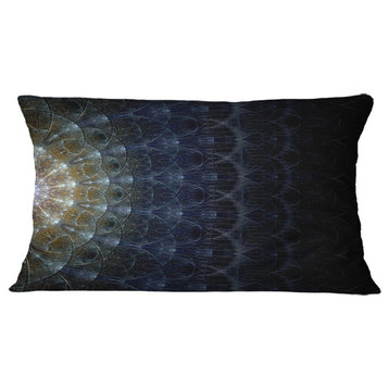 Symmetrical Blue Silver Fractal Flower Abstract Throw Pillow, 12"x20"