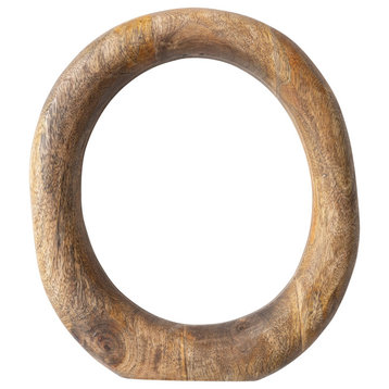 Modern Decorative Carved Wood Standing Circle, Natural