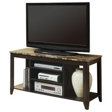 Traditional Entertainment Centers And Tv Stands Monarch Specialties Transitional 48 x 18 TV Console w/ Marble Top in Cappuccino