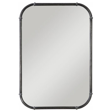 Rustic Gray Metal with Decorative Ring Accents Rectangular Wall Mirror, 24 X 36