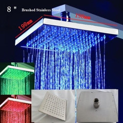 8" Brushed Stainless Steel Square Color Changing LED Rain Shower Head - Showerheads And Body Sprays