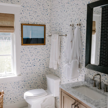 Coastal Bathroom with Splatter Wallpaper