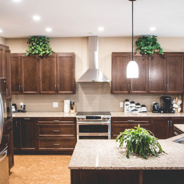Custom kitchen with large island with sink