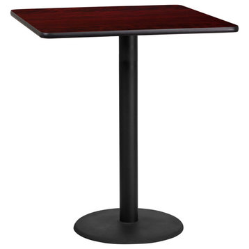 36'' Square Mahogany Laminate Table Top with 24'' Round Bar Height Table Base