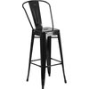 Commercial Grade 30" High Black Metal Indoor-Outdoor Barstool with Back