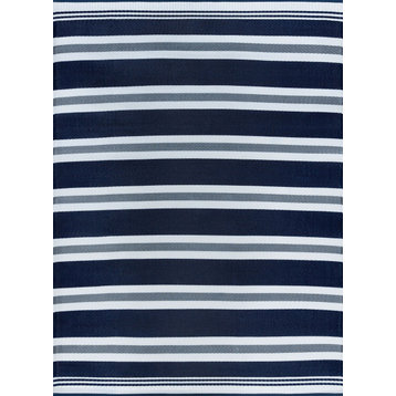 Cahoon Contemporary Stripe Navy/White Rectangle Indoor/Outdoor Area Rug, 6'x9'