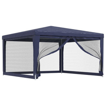 vidaXL Gazebo Outdoor Party Tent with 4 Mesh Sidewalls Blue 13.1'x13.1'HDPE