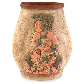 Handmade Maya King of Palenque Ceramic vase - Mexico
