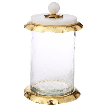 Classic Touch  Glass Canister With Marble And Gold Lid, Large