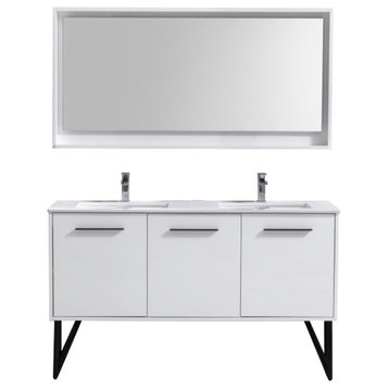 Bosco 60" Double Sink Vanity, Quartz Countertop, Matching Mirror, Nature Wood, H