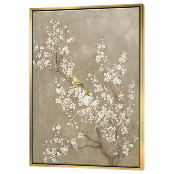 Designart White Cherry Blossom Iii Farmhouse Framed Artwork, Gold, 30x40