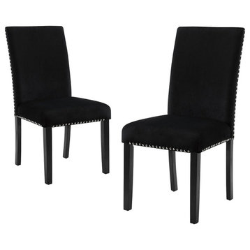 Set of 2 Dining Chair, Rubberwood Legs & Padded Seat With Nailhead Trim