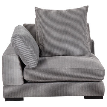 Grey Corduroy Fabric Down Filled Corner Chair Contemporary Modular