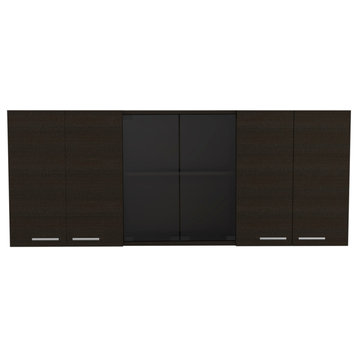 Oceana 150 Wall Double Door Cabinet With Glass, Four Interior Shelves, Black