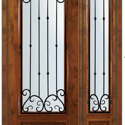Pre-hung Sidelight Door 96 Alder Valencia 3/4 Lite Wrought Iron - Front Doors