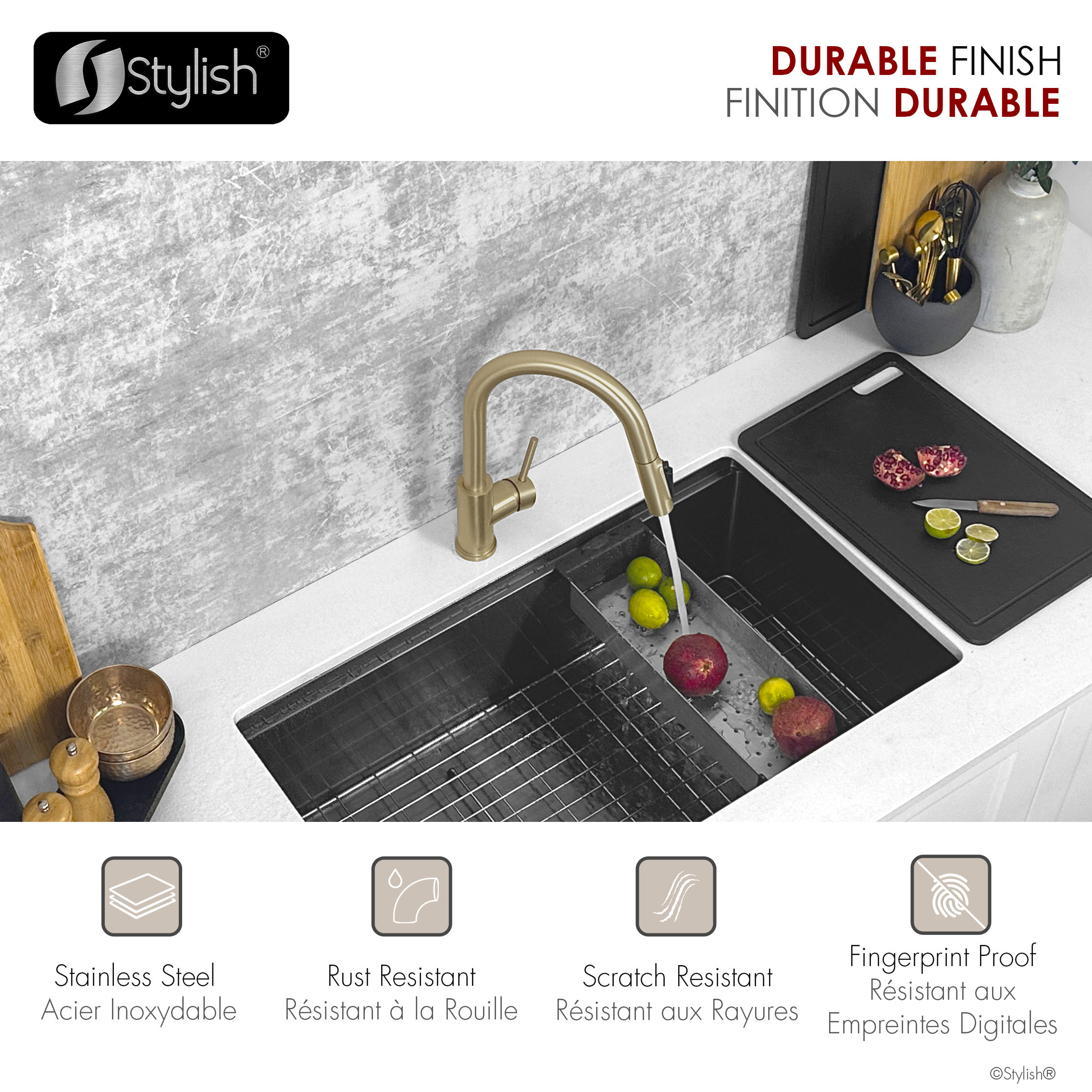 Single Handle Pull Down Kitchen Faucet With Reversible Osmosis, Brushed Gold