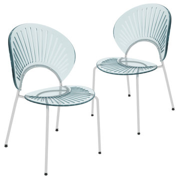 Opulent Plastic Dining Side Chair, Chrome Base Set of 2, Smoke