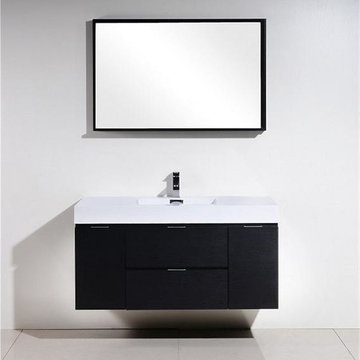 KubeBath Bliss 48" Black Wall Mount Single Sink Modern Bathroom Vanity