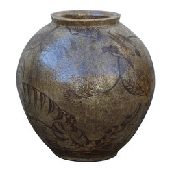 Chinese Handmade Ceramic Brown Black Motif Jar Vase - Decorative Jars And Urns