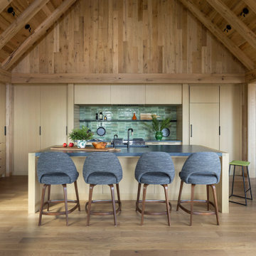 White Oak Paneling and Timbers in Modern Rustic Kitchen