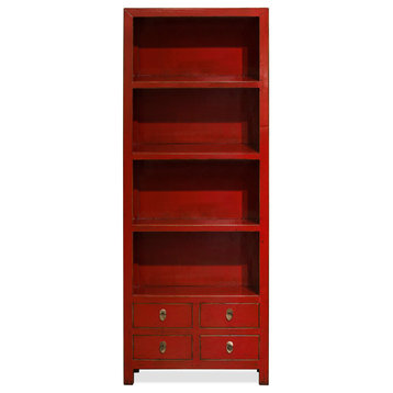 Elmwood Chinese Zen Bookcase, Red