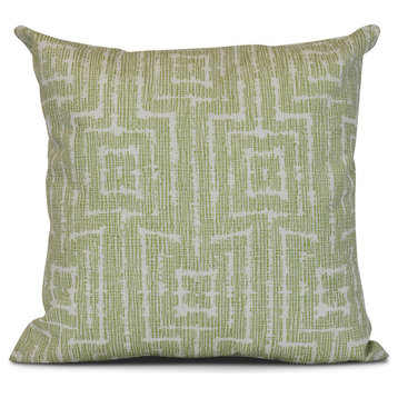 Green Woven Tiki, Geometric Print Pillow, 18"x18"