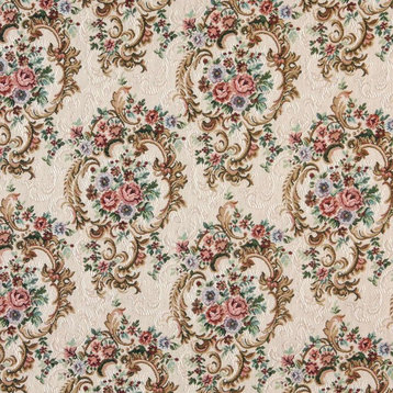 Green Blue And Burgundy Floral Tapestry Upholstery Fabric By The Yard