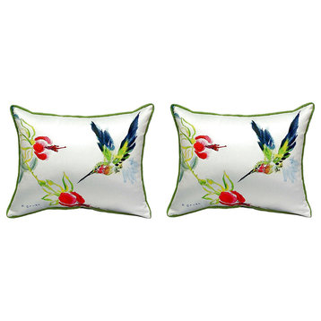 Pair of Betsy Drake Betsy’s Hummingbird Small Pillows 11 Inch X 14 Inch