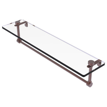 22" Glass Vanity Shelf with Integrated Towel Bar, Antique Copper