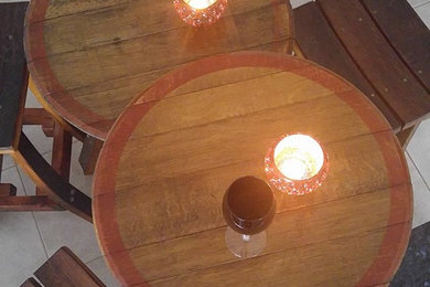 Bistro table setting made from Up Cycled from Red Wine Barrels Wood