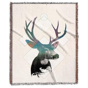 "Stag Double Exposure Wildlife Art I" Woven Blanket 60"x80"