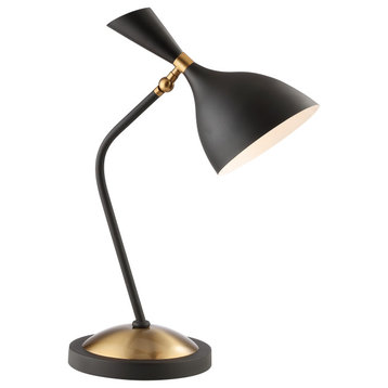 Albert 21.5" Iron Retro Mid-Century LED Table Lamp, Black/Gold by JONATHAN  Y