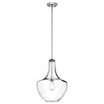 Kichler Lighting - Kichler Lighting Everly - One Light Pendant, Chrome Finish - The design of this 1 light pendant from the Everly� collection is inspired by a decorative blown glass container. This generous, bowed clear glass fixture features a Chrome finish and a distinctive Vintage Squirrel Cage Filament bulb that leaves an impact. For ease of use, the glass shell is removable for cleaning and replacement.Everly 13.75" One Light Pendant Chrome *UL Approved: YES *Energy Star Qualified: n/a  *ADA Certified: n/a  *Number of Lights: Lamp: 1-*Wattage:100w A19 bulb(s) *Bulb Included:No *Bulb Type:A19 *Finish Type:Chrome